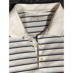 Nike Polo Mens Size XL Golf Dri-Fit White With Blue and Black Stripes Pickleball
